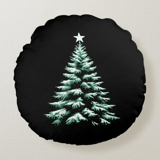 Distressed Christmas Tree Green Peppermint Stripes ラウンドクッション (正面)