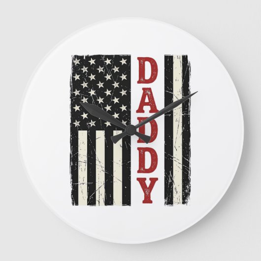 Distressed Daddy American Flag Shirt Design_1 ラージ壁時計 (正面)