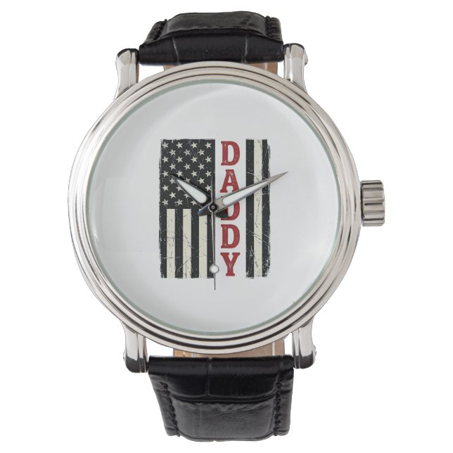 Distressed Daddy American Flag Shirt Design_1 腕時計 (正面)