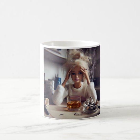 Distressed Doll Meme Smoking & Drinking | Gen Z コーヒーマグカップ (中央)