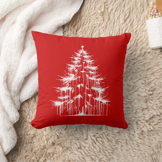 Distressed Drippy Gothic Chic Red Christmas Tree クッション (ブランケット)