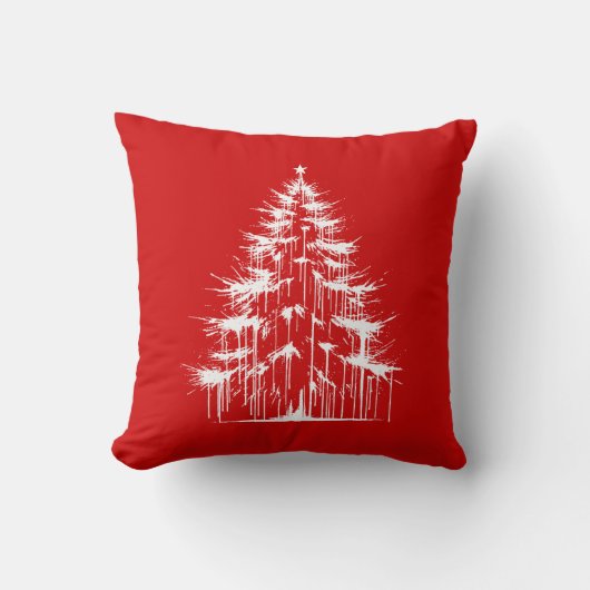 Distressed Drippy Gothic Chic Red Christmas Tree クッション (正面)