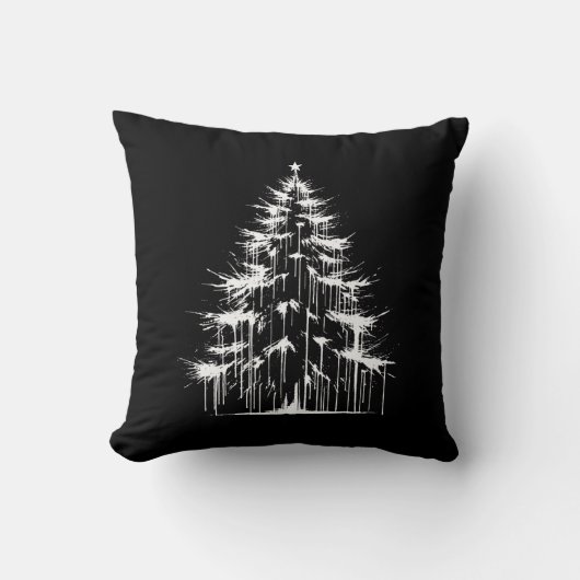Distressed Drippy Gothic Chic White Christmas Tree クッション (正面)