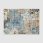 Distressed Ephemera Collage in Blue and Beige 薄葉紙 (正面)
