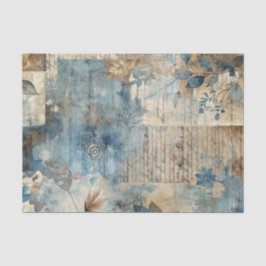 Distressed Ephemera Collage in Blue and Beige 薄葉紙