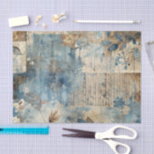 Distressed Ephemera Collage in Blue and Beige 薄葉紙 (クラフト)