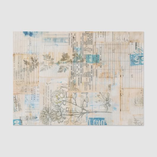 Distressed Ephemera Collage with Blue Highlights 薄葉紙 (正面)