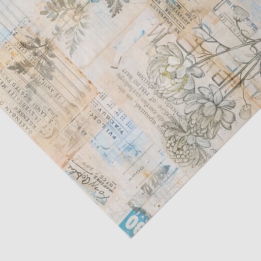 Distressed Ephemera Collage with Blue Highlights 薄葉紙 (詳細)