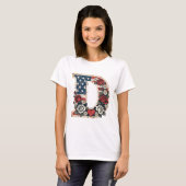Distressed Flag Letter D Floral Monogram Tシャツ (正面フル)