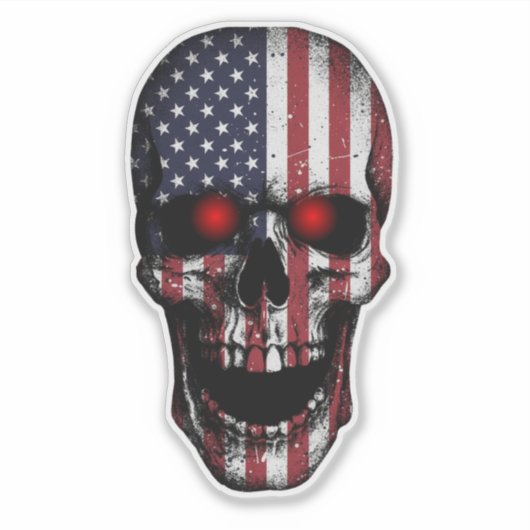Distressed Flag Skull Red Eye Vinyl Decal シール (正面)