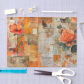 Distressed Floral Ephemera Collage in Fall Colors 薄葉紙 (クラフト)
