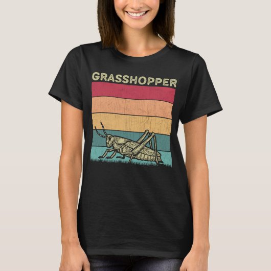 Distressed Grasshopper Lover Boys Girls Retro Gras Tシャツ (正面)