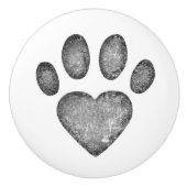 Distressed Gray Heart Pawprint Ceramic Knob セラミックノブ (正面)