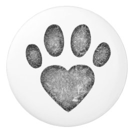 Distressed Gray Heart Pawprint Ceramic Knob セラミックノブ