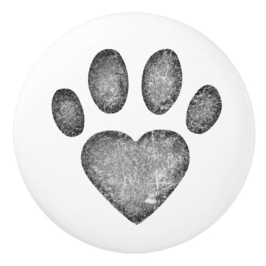 Distressed Gray Heart Pawprint Ceramic Knob セラミックノブ (正面)
