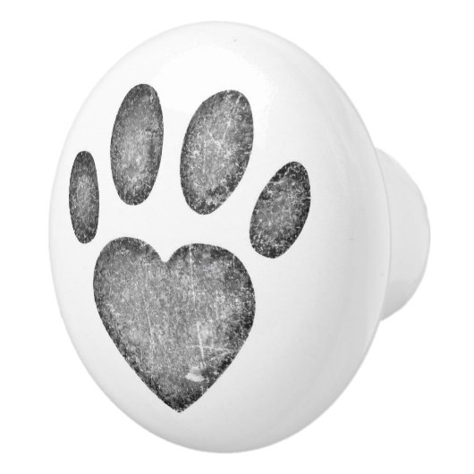 Distressed Gray Heart Pawprint Ceramic Knob セラミックノブ (右)