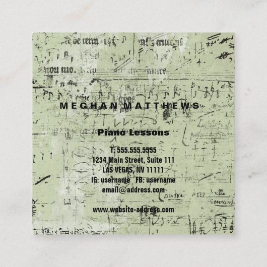 Distressed Grunge Music スクエア名刺 (裏面)