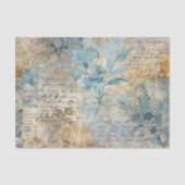 Distressed Grungy Blue Floral Ephemera Collage 薄葉紙 (正面)