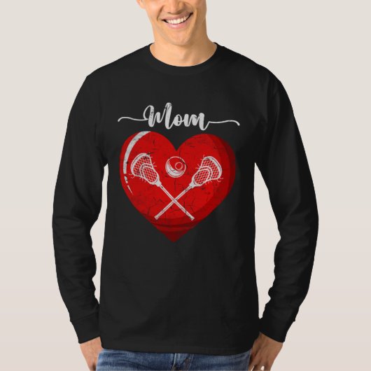 Distressed Heart Lacrosse Mom Heart Cute Mother s  Tシャツ (正面)