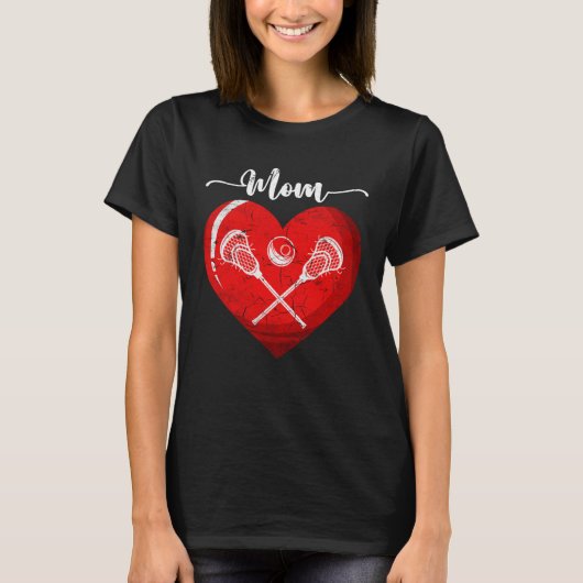 Distressed Heart Lacrosse Mom Heart Cute Mother s  Tシャツ (正面)