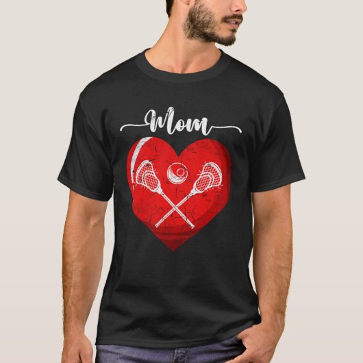 Distressed Heart Lacrosse Mom Heart Cute Mother s Tシャツ (正面)