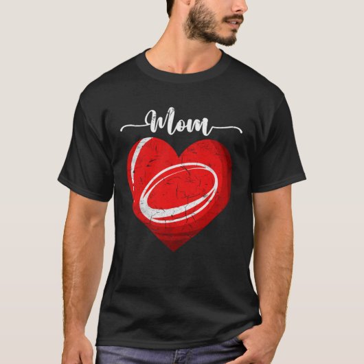 Distressed Heart Rugby Mom Heart Cute Mother s Day Tシャツ (正面)