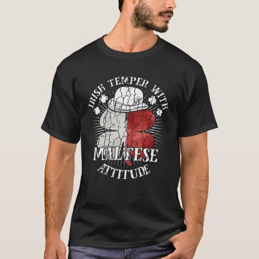 Distressed Irish Maltese Attitude Patriotic Shamro Tシャツ (正面)