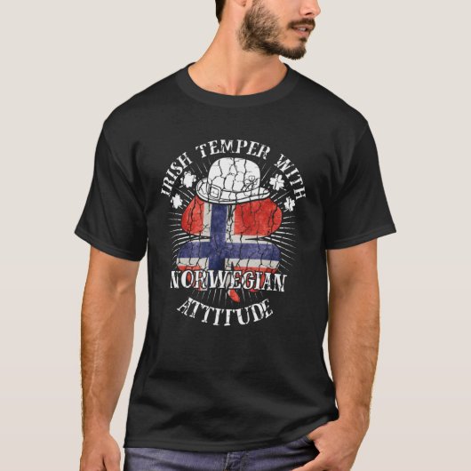 Distressed Irish Norwegian Attitude Patriotic Sham Tシャツ (正面)