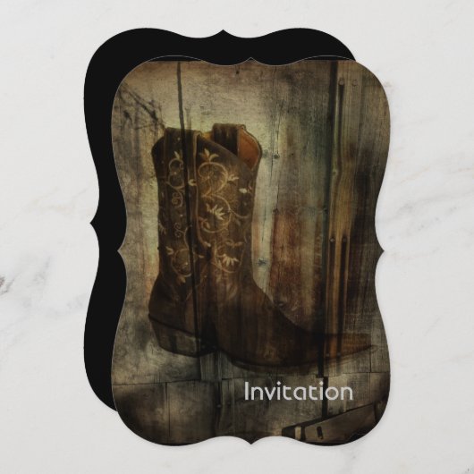 Distressed Man Cave Western Country Cowboy Boot 招待状 (正面/裏面)