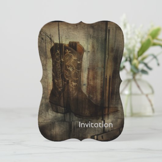Distressed Man Cave Western Country Cowboy Boot 招待状 (スタンド正面)