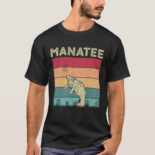 Distressed Manatee Lover Boys Girls Retro Style Ma Tシャツ (正面)
