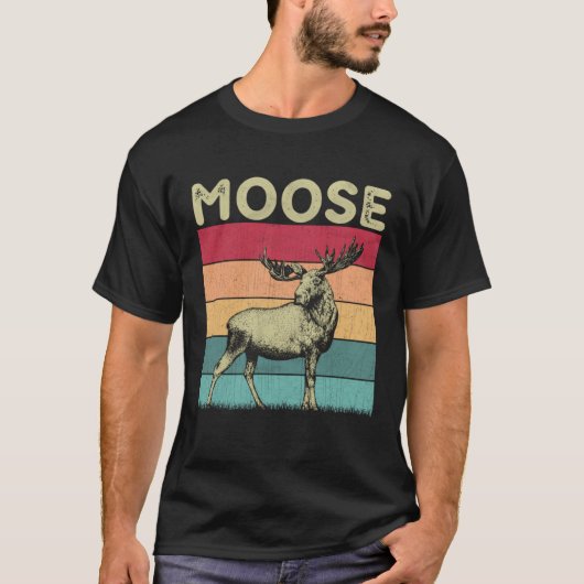 Distressed Moose Lover Boys Girls Retro Style Moos Tシャツ (正面)
