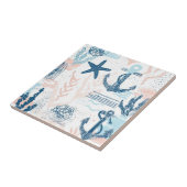 Distressed Nautical Anchor Starfish Blue Coastal タイル (側面)