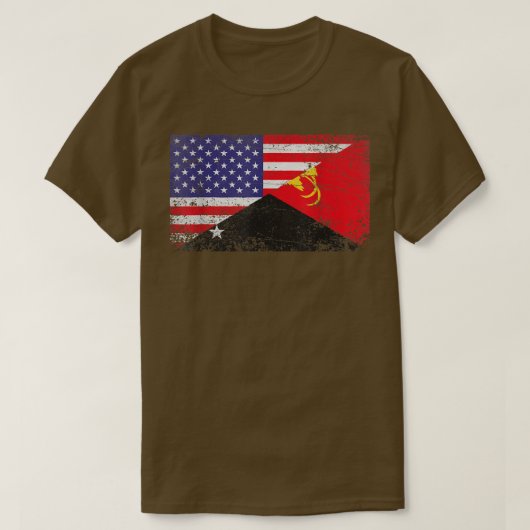 Distressed Papua New Guinea Flag & American Flag P Tシャツ (デザイン正面)