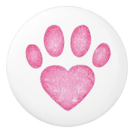 Distressed Pink Heart Pawprint Ceramic Knob セラミックノブ