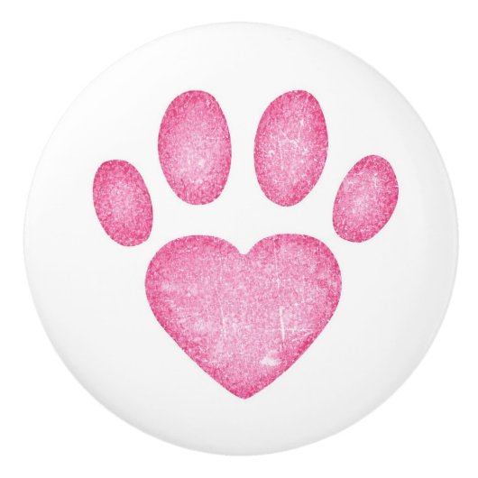 Distressed Pink Heart Pawprint Ceramic Knob セラミックノブ (正面)