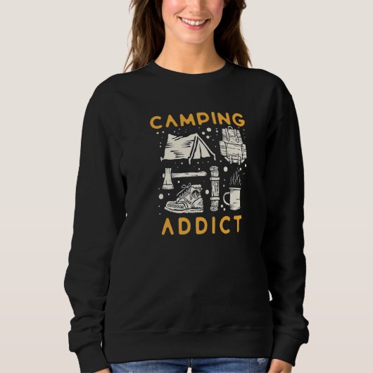 Distressed Quote Camping Addict Retro   スウェットシャツ (正面)