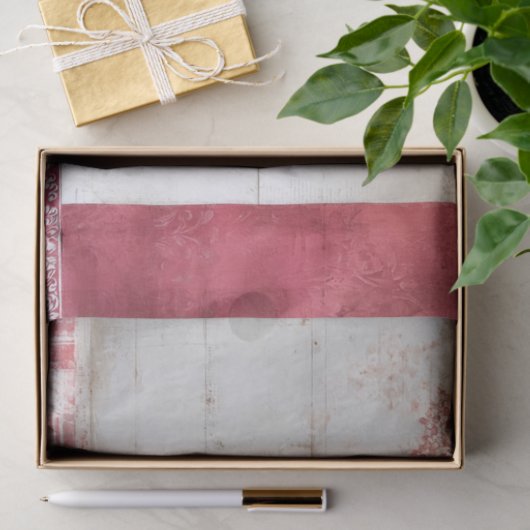 Distressed Red and White Damask Collage 薄葉紙 (ギフト)