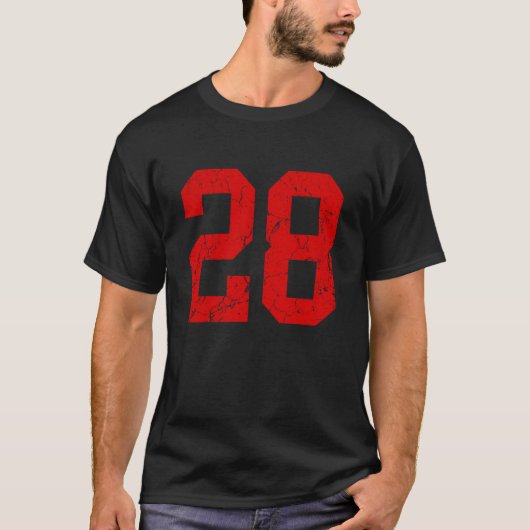 Distressed Red Number 28 Jersey Player Uniform #28 Tシャツ (正面)