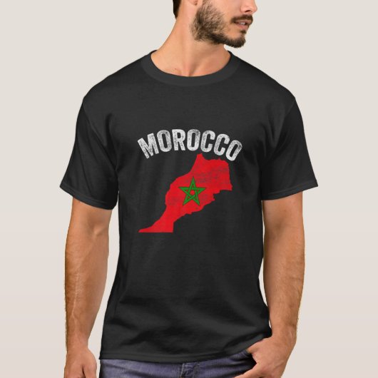 Distressed Retro Morocco Flag Morocco Map Patrioti Tシャツ (正面)