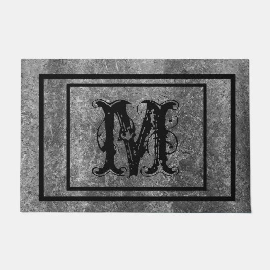  distressed rustic stone monogram  ドアマット (正面)