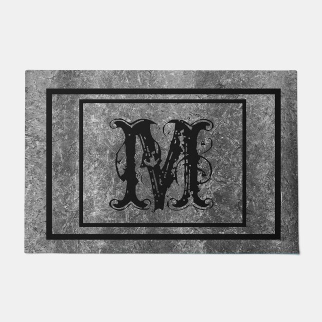  distressed rustic stone monogram  ドアマット (正面)