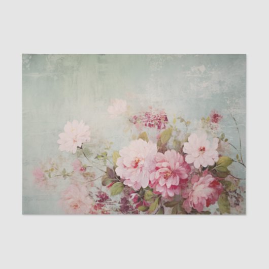 Distressed Shabby Chic Flowers on One Side 薄葉紙 (正面)