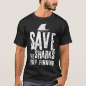 Distressed Sharks Fin Stop Finning Environmental V Tシャツ (正面)