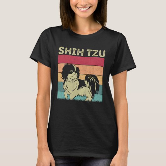 Distressed Shih Tzu Dog  Boys Girls Retro Shih Tzu Tシャツ (正面)
