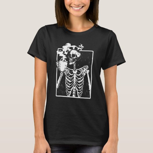 Distressed Skeleton Vintage Smiling Skull Drinking Tシャツ (正面)