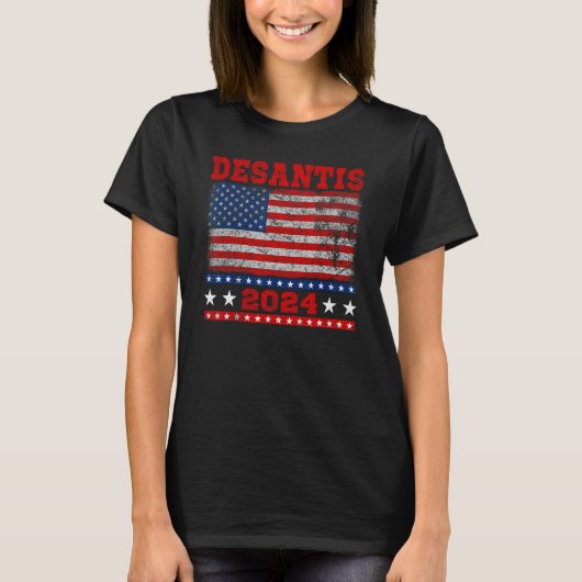 Distressed Style American Flag Desantis 2024 Tシャツ (正面)