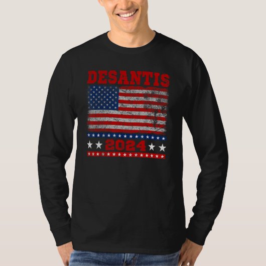 Distressed Style American Flag Desantis 2024 Tシャツ (正面)