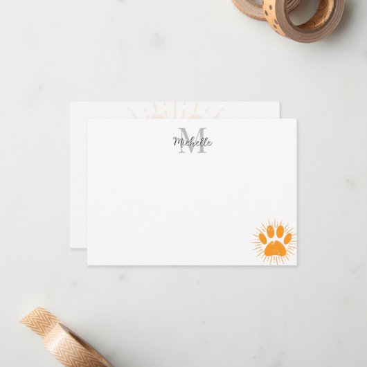Distressed Sunbeam Dog Paw Personalized Monogram ノートカード (正面/裏面インサイチュ)