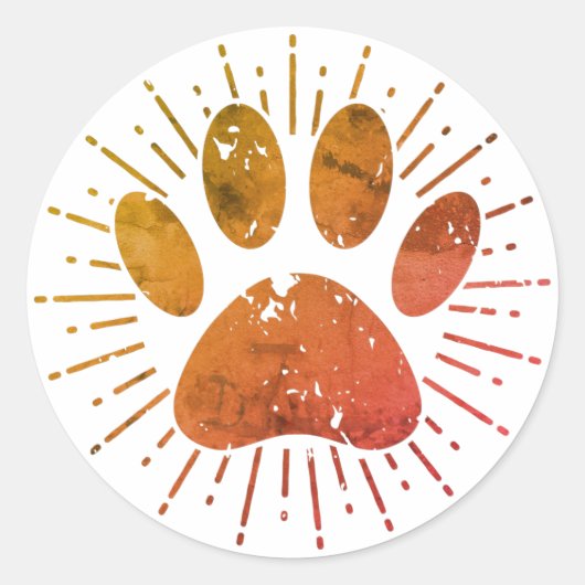 Distressed Sunbeam Dog Paw Print  ラウンドシール (正面)
